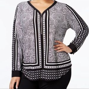 INC 1X long sleeved patterned blouse